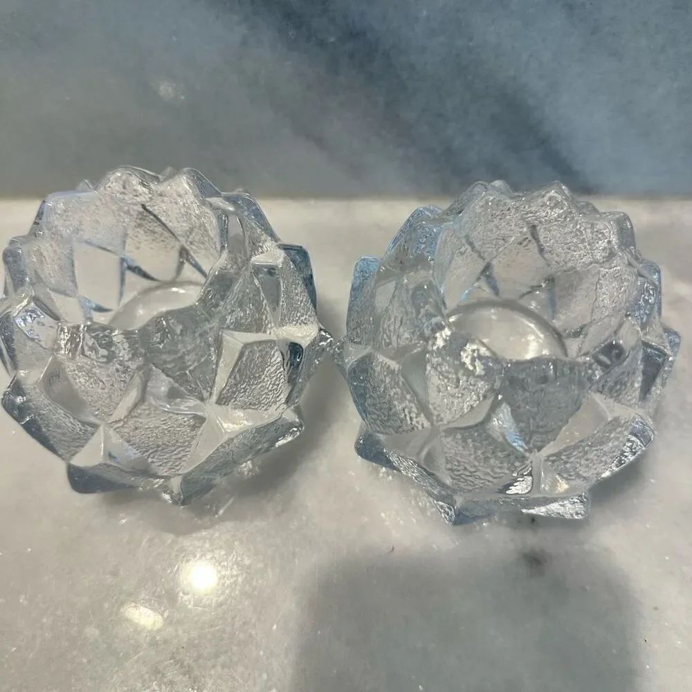 Vintage Orrefors Sweden Crystal Artichoke Nimbus Votive Candle Holders Set of 2 - Picture 2 of 7